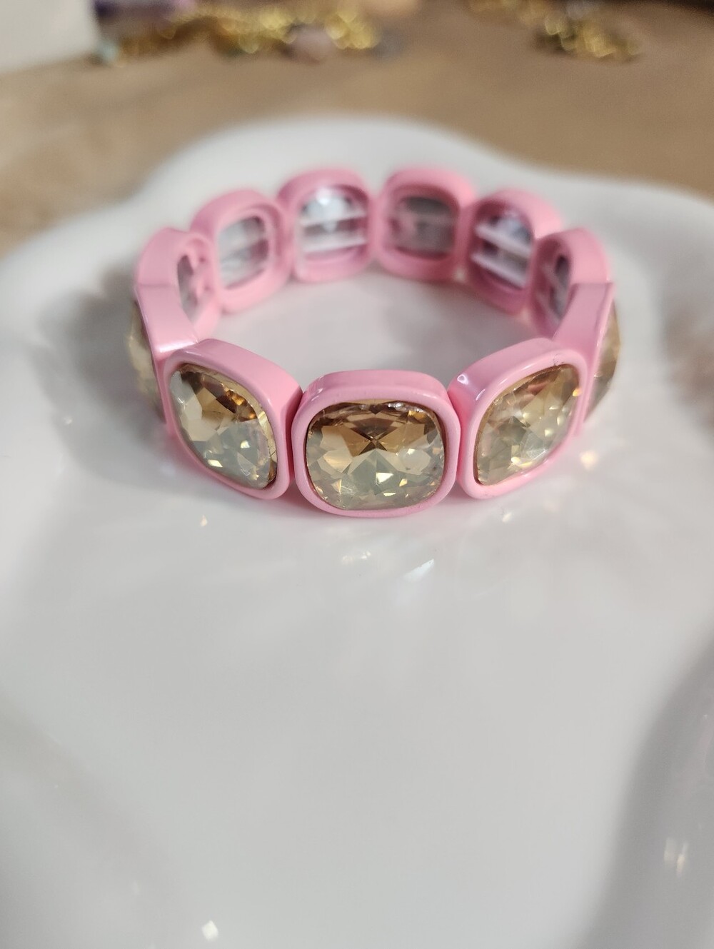 Pink Enamel Stretchy Crystal Bracelet